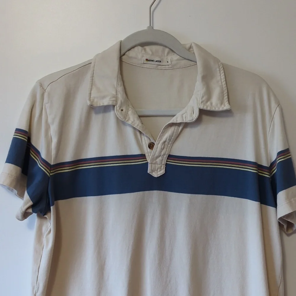 Marine Layer Blue and Cream Striped Polo Shirt - Size Small - Picture 2 of 10